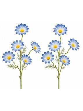 Set of 2 Blue Cosmos Stems Artificial Wildflowers Dusty Blue Ombre Flowers Farmh